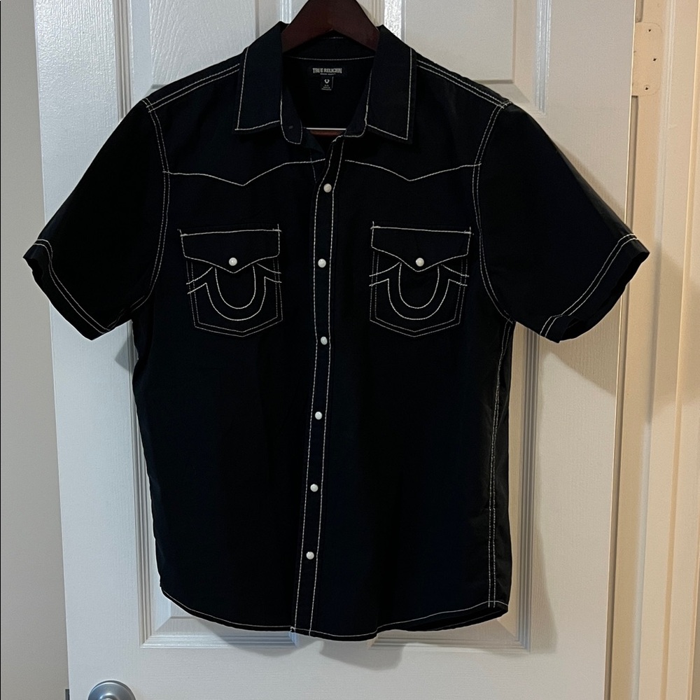 True Religion Men's Black Casual Button Down Shirt
